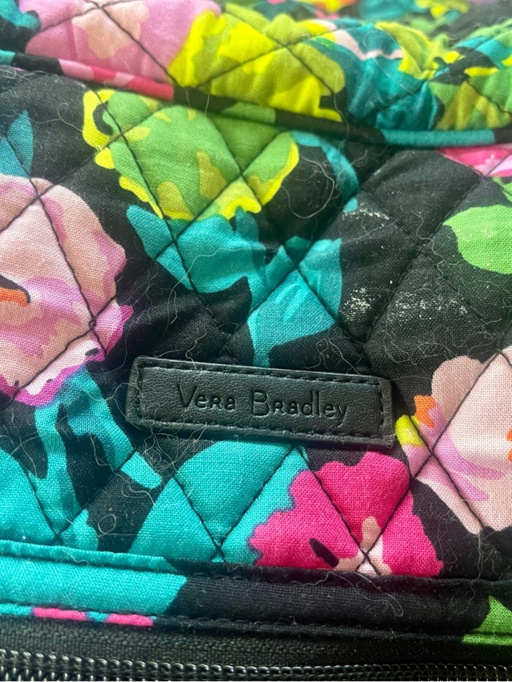 Vera Bradley Quilted Floral Handbag - Black, Teal, Pink & Lime